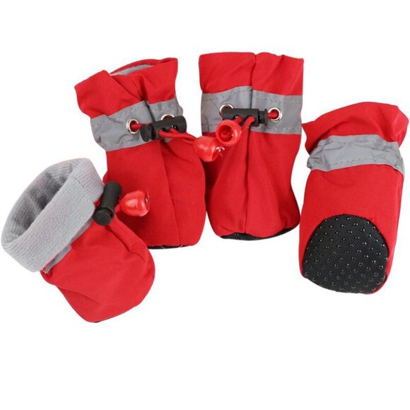 RED 4PCS/Set SIZE 1 Waterproof Pet Dog/Cat Shoes Anti-slip Rain/Snow Boots - Picture 1 of 6